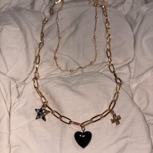 Gold Paperclip Chain Heart Star & Cross Multi-Charm Necklace